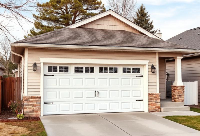 Budget-friendly basic steel garage door on modest single family home