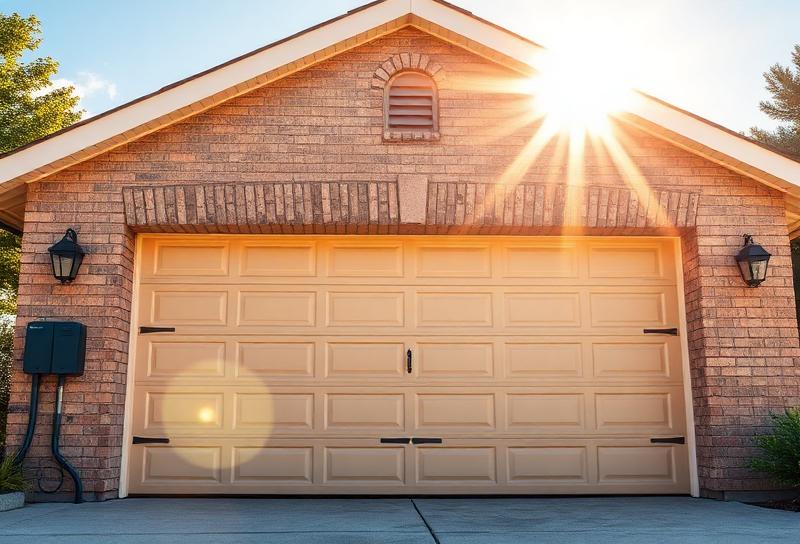 Garage door in hot sunny weather showing summer preparation